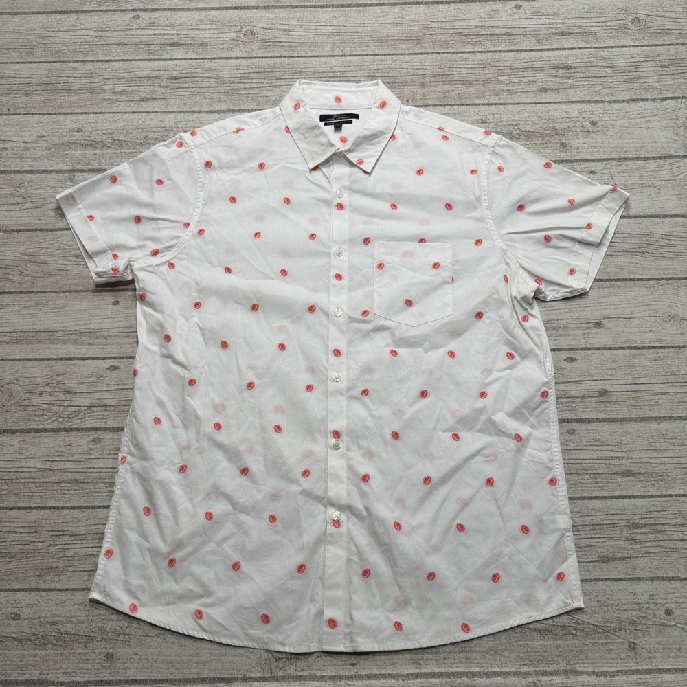 Marc Anthony Shirt Mens XL White Orange Citrus Print Luxury Slim Fit Button Down